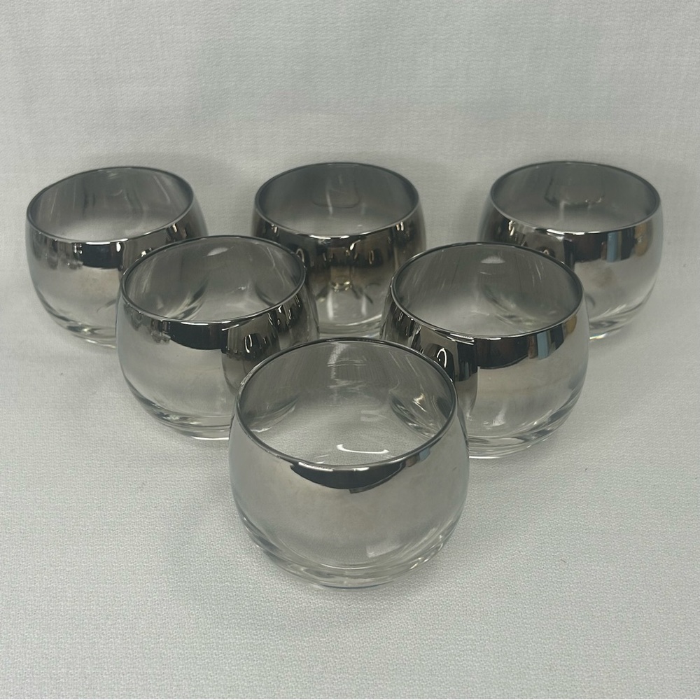6 Vintage MCM Vitreon Queens Lusterware Silver Fade Cocktail Bar Glasses Cups